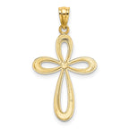 14k Gold Polished Ribbon Cross Pendant