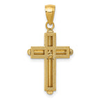 14K Polished Beveled Stick Cross with Frame Pendant