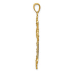 14K and White Rhodium Polished Diamond-Cut Cut-Out Cross Pendant