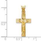 14k Polished Satin and Diamond-cut Crucifix Pendant