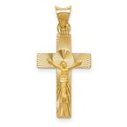 14k Polished Satin and Diamond-cut Crucifix Pendant