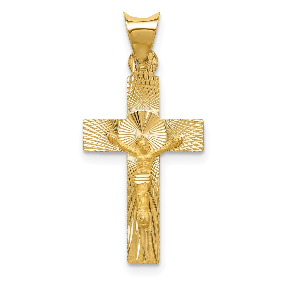 14k Polished Satin and Diamond-cut Crucifix Pendant