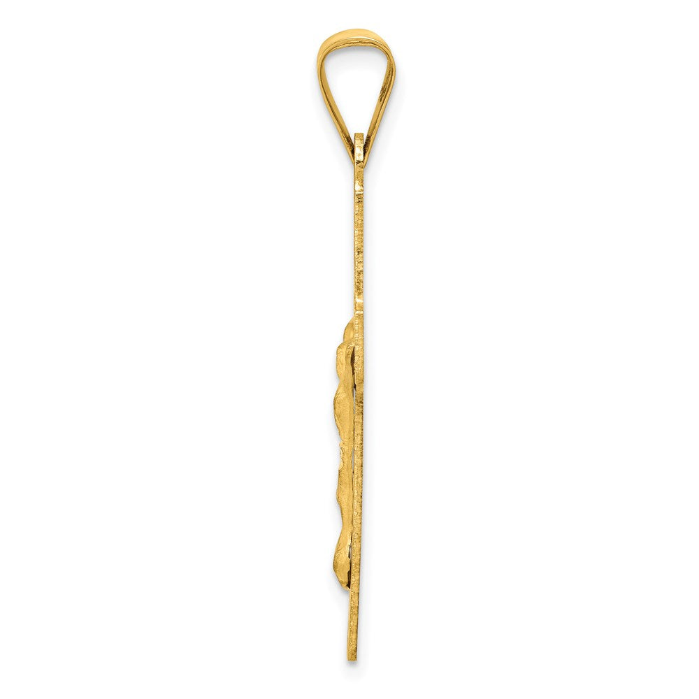 14k Polished Satin and Diamond-cut Crucifix Pendant