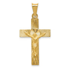 14k Polished Satin and Diamond-cut Crucifix Pendant