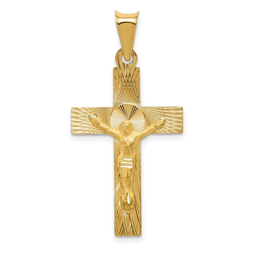 14k Polished Satin and Diamond-cut Crucifix Pendant