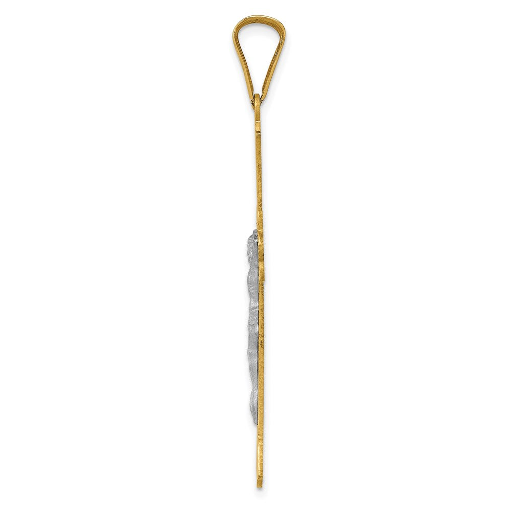 14k Two-Tone Polished Satin Diamond-cut Crucifix Cross Pendant