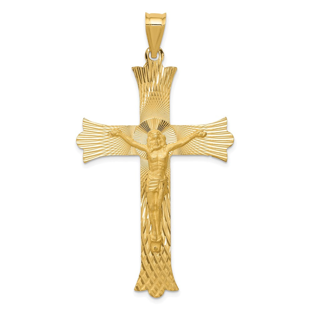 14k Polished Satin and Diamond-cut Crucifix Cross Pendant