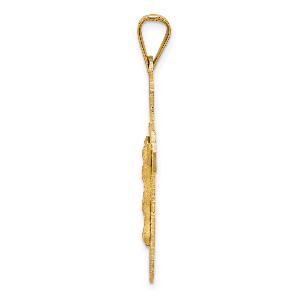 14k Polished Satin and Diamond-cut Crucifix Pendant