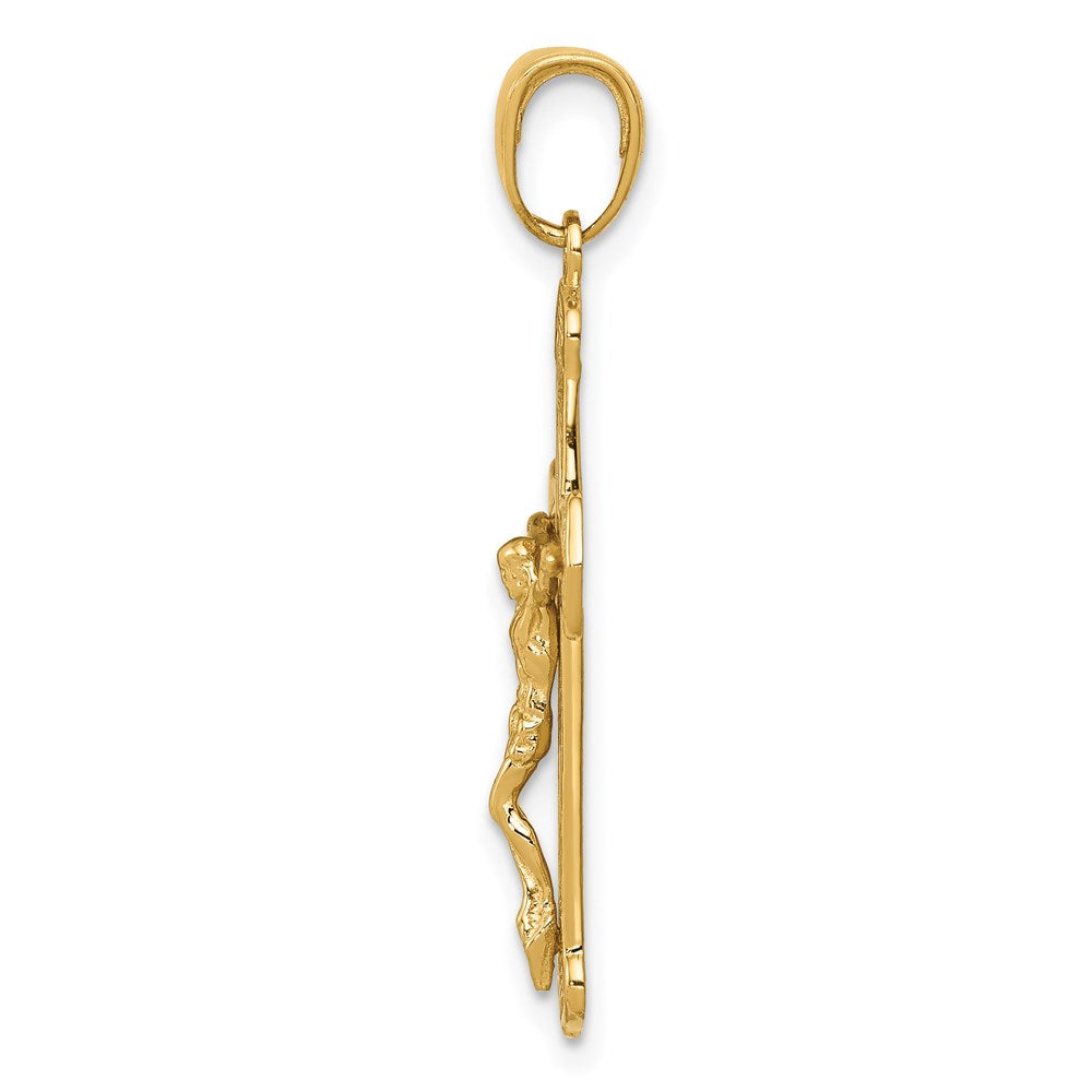 14K Polished Textured Crucifix Pendant