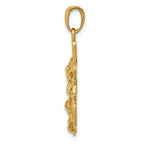 14K Polished Textured Mariners Crucifix with Rope and Wheel Pendant