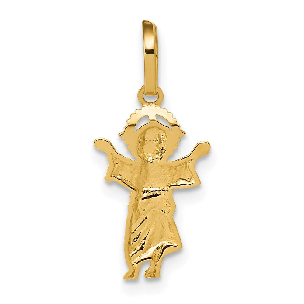 14k with Rhodium Diamond-cut Polished Infant Jesus Pendant