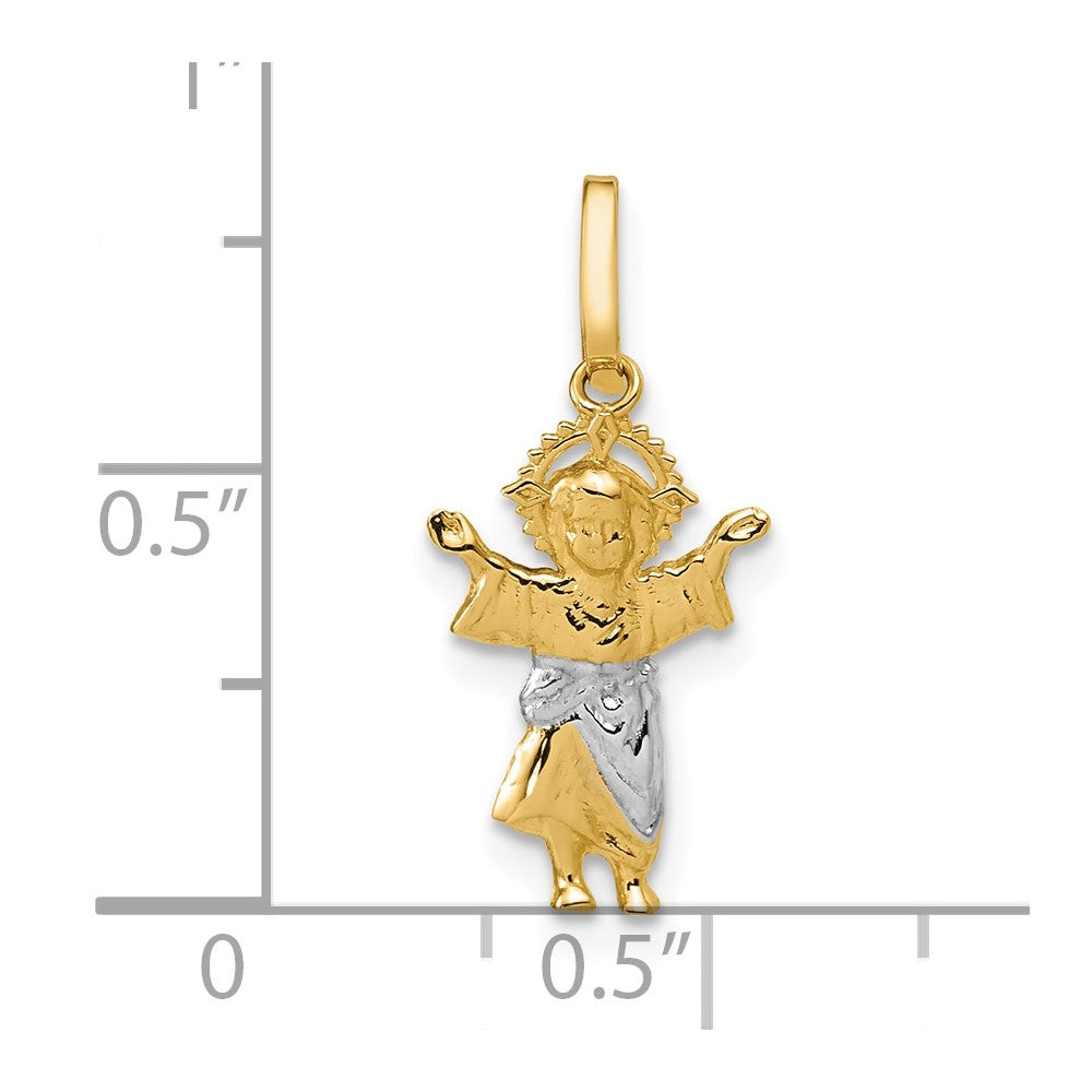 14k with Rhodium Diamond-cut Polished Infant Jesus Pendant