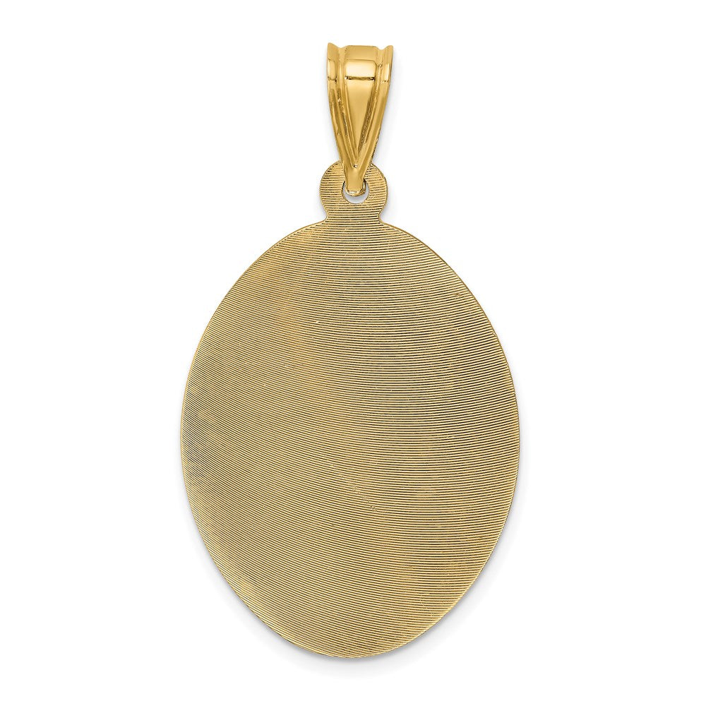 14K Polished Diamond-cut Solid Large Sagrado Corazon de Jesus Oval Pendant