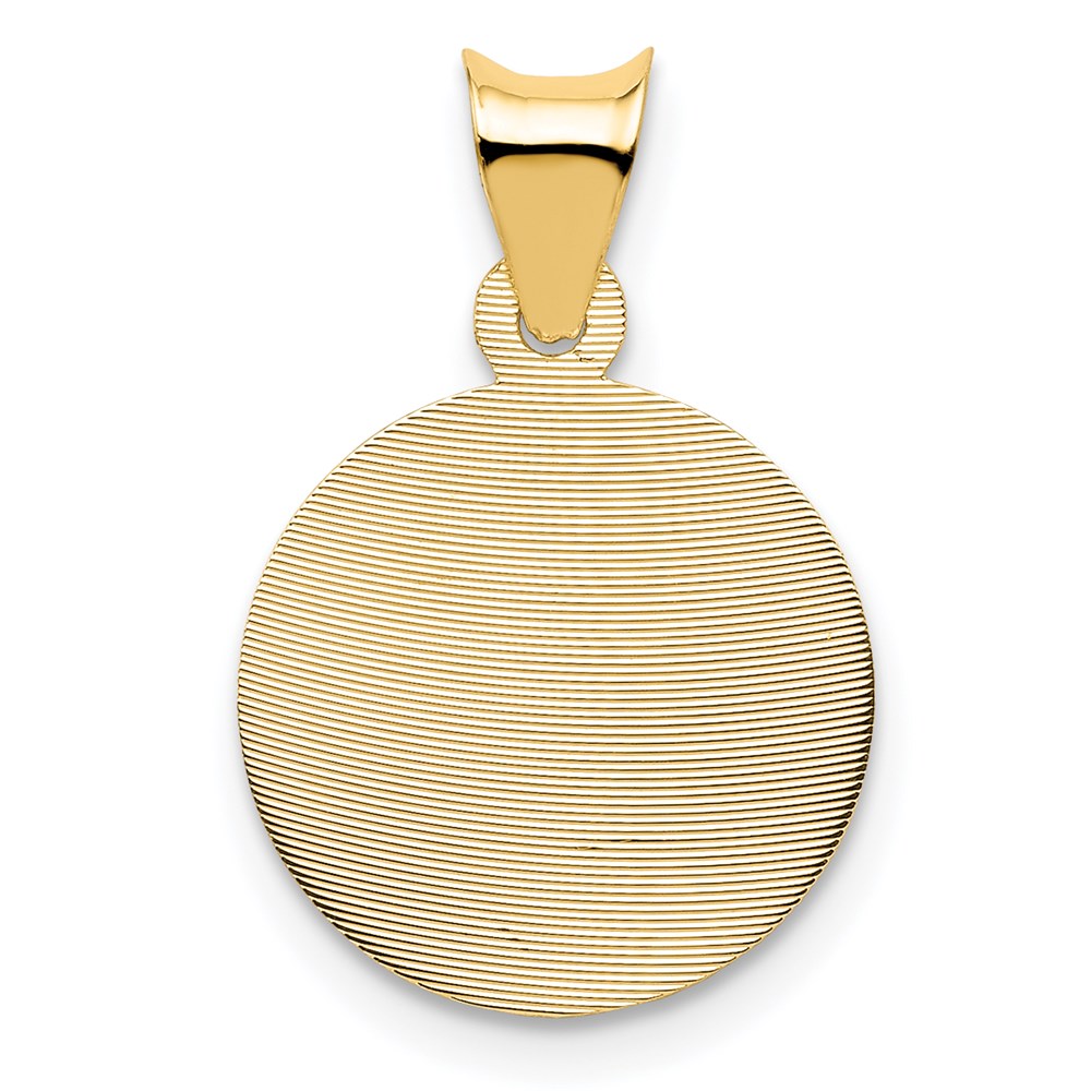 14K Polished Diamond-cut Solid Sagrado Corazon de Jesus Round Pendant