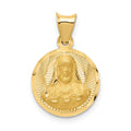 14K Polished Diamond-cut Solid Sagrado Corazon de Jesus Round Pendant