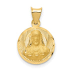 14K Polished Diamond-cut Solid Sagrado Corazon de Jesus Round Pendant