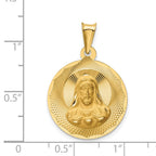 14K Polished Diamond-cut Solid Sagrado Corazon de Jesus Round Pendant