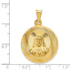14K Polished Diamond-cut Large Solid Sagrado Corazon de Jesus Round Pendant