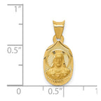 14K Polished Diamond-cut Solid Sagrado Corazon de Jesus Oval Pendant