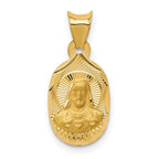 14K Polished Diamond-cut Solid Sagrado Corazon de Jesus Oval Pendant