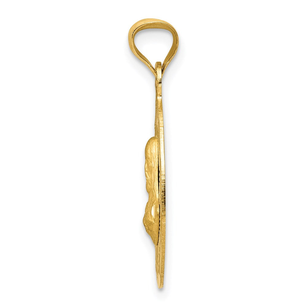 14K Polished Diamond-cut Solid Sagrado Corazon de Jesus Oval Pendant