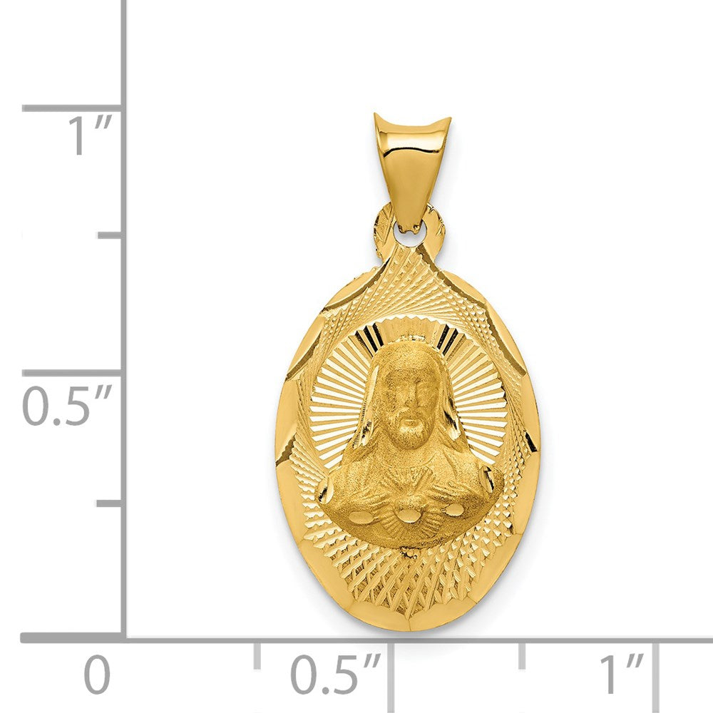 14K Polished Diamond-cut Solid Sagrado Corazon de Jesus Oval Pendant