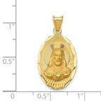 14K Polished Diamond-cut Solid Sagrado Corazon de Jesus Oval Pendant