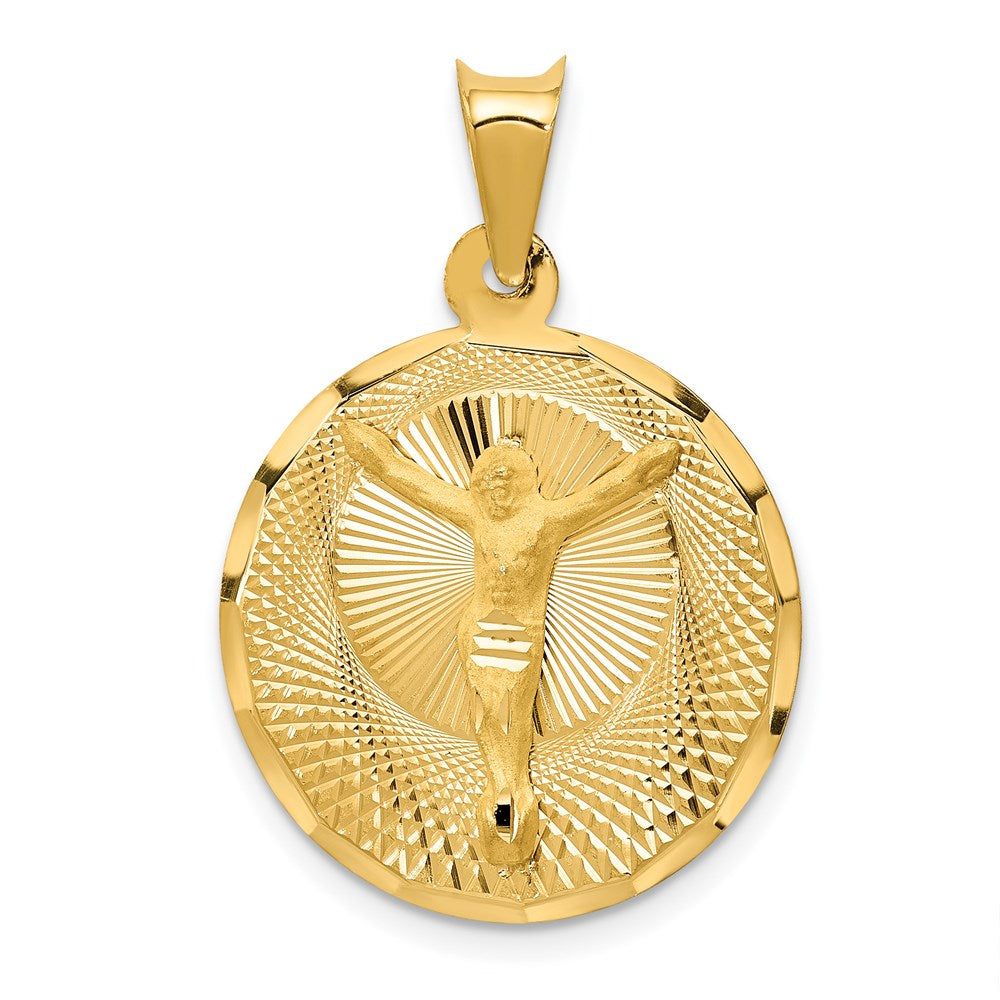 14K Polished Diamond-cut Corpus Circle Pendant