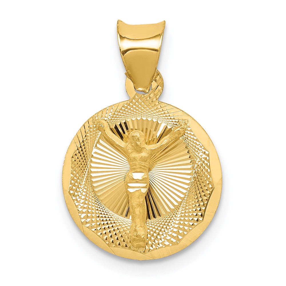14K Polished Diamond-cut Corpus Circle Pendant