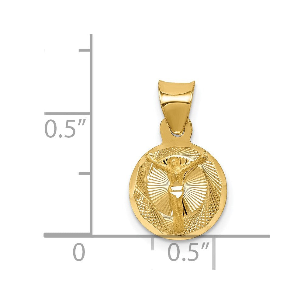 14K Polished Diamond-cut Corpus Circle Pendant