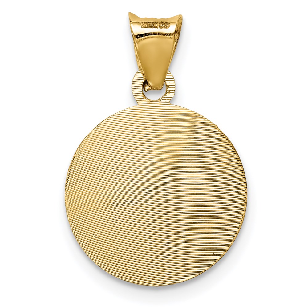 14K with Rose and White Rhodium Polished Diamond-cut Solid Our Lady Of Guadalupe Round Pendant