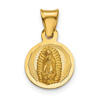 14K Polished Diamond-cut Semi-solid Our Lady Of Guadalupe Round Pendant