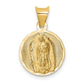 14K Polished Diamond-cut Semi-solid Our Lady Of Guadalupe Round Pendant