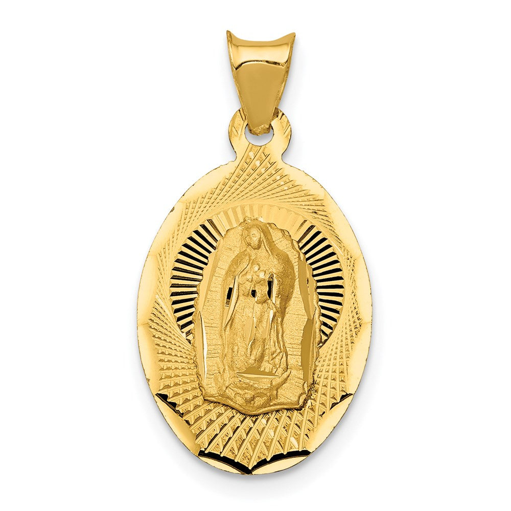 14K Polished Diamond-cut Semi-solid Our Lady Of Guadalupe Oval Pendant