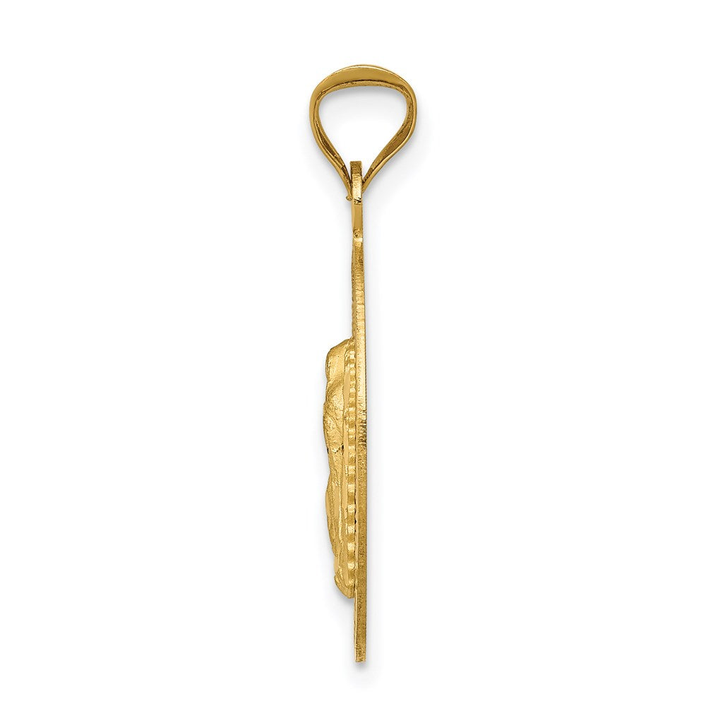 14K with Rose and White Rhodium Diamond-cut Solid Our Lady Of Guadalupe Oval Pendant