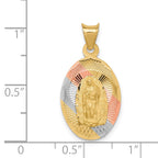 14K with Rose and White Rhodium Diamond-cut Solid Our Lady Of Guadalupe Oval Pendant