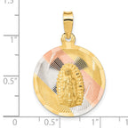 14K with Rose and White Rhodium Polished Diamond-cut Solid Large Our Lady Of Guadalupe Round Pendant