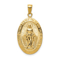 14k Polished and Satin Solid Miraculous Medal Oval Pendant