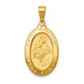 14k Polished and Satin Hollow Saint Anthony Oval Medal Pendant