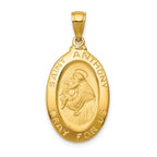 14k Polished and Satin Hollow Saint Anthony Oval Medal Pendant