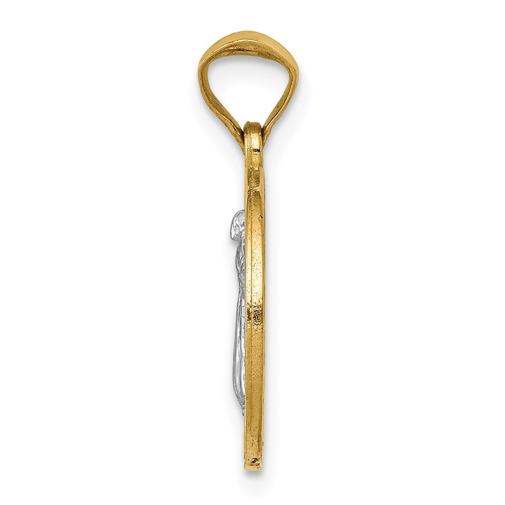 14k and White Rhodium Solid St. Benedict Medal Round Pendant
