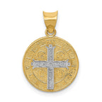 14k and White Rhodium Solid St. Benedict Medal Round Pendant