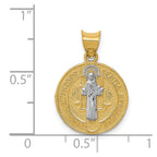 14k and White Rhodium Solid St. Benedict Medal Round Pendant