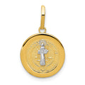 14k and White Rhodium Solid St. Benedict Medal Round Pendant