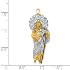 14K and White Rhodium CZ Polished Diamond-cut St. Jude Thaddeus Pendant