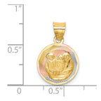 14K with Rose and White Rhodium Diamond-cut Baptism Round Pendant