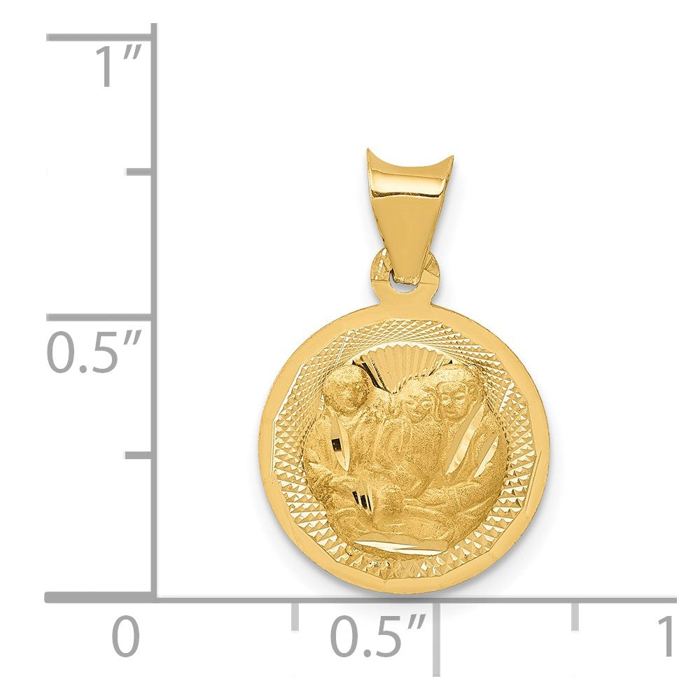 14k Polished and Diamond-cut Baptism Round Pendant