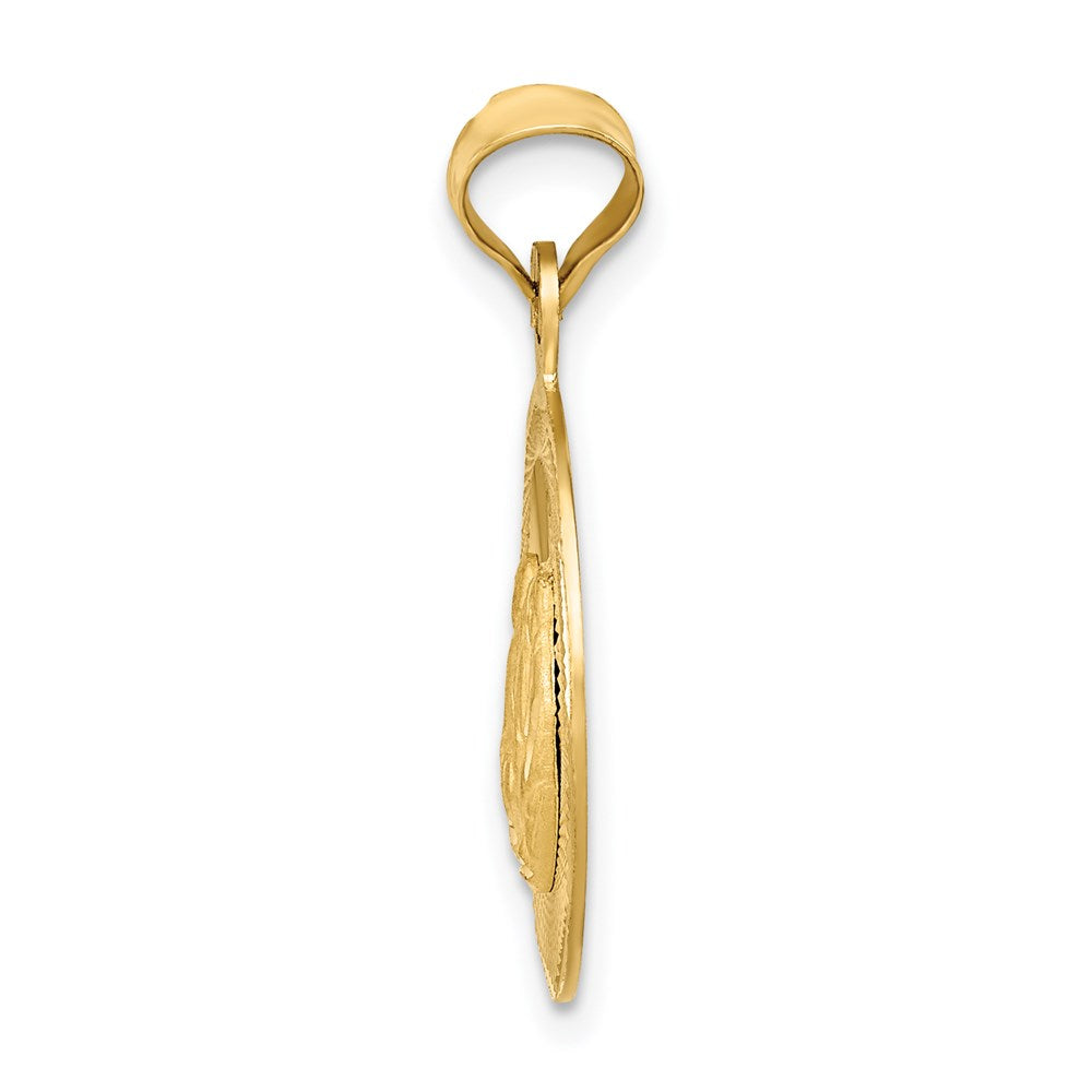 14k Polished and Diamond-cut Baptism Round Pendant