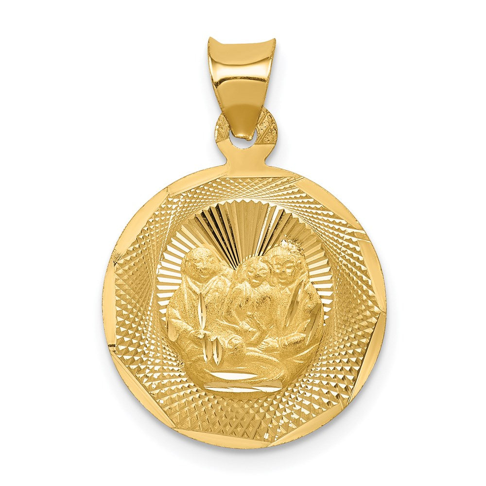 14k Polished and Diamond-cut Baptism Round Pendant