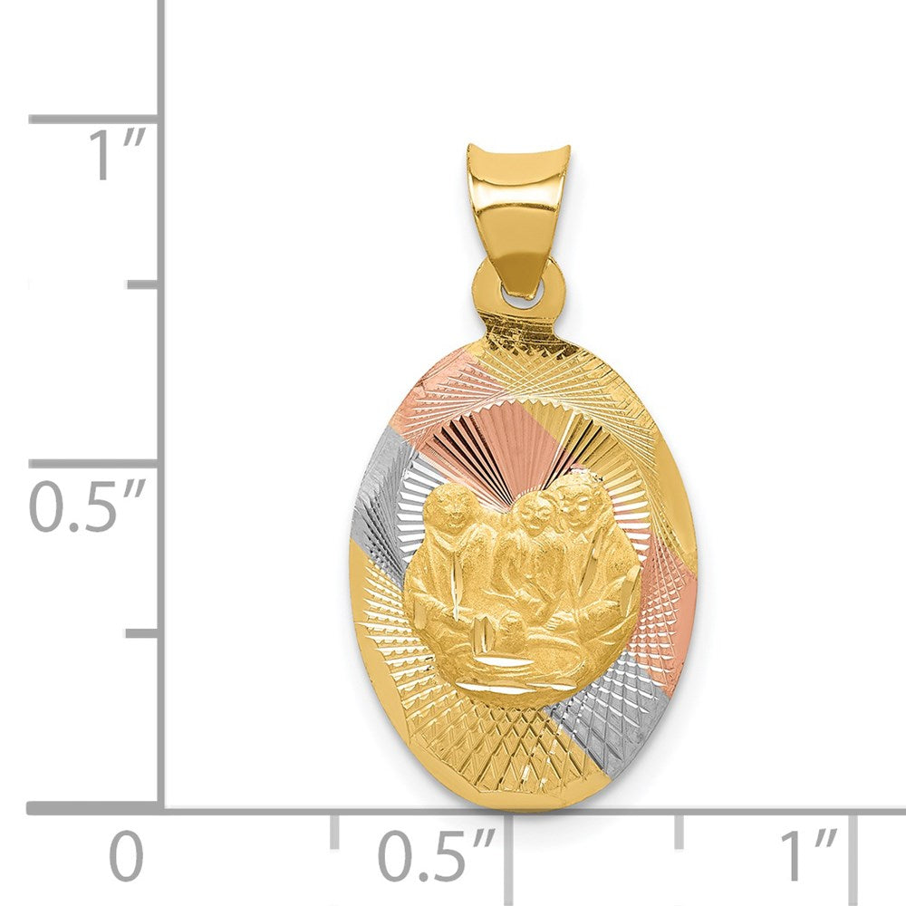 14K with Rose and White Rhodium Diamond-cut Baptism Oval Pendant